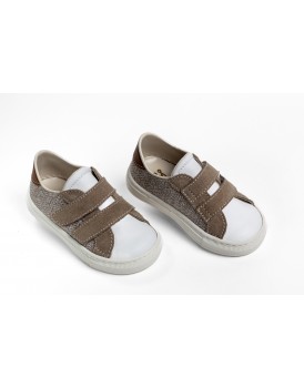 Βαπτιστικά Παπούτσια Sneakers Everkid A428E Δέρμα-Ύφασμα Μπεζ-Λευκά-Πούρο  