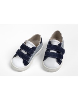 Βαπτιστικά Παπούτσια Sneakers Everkid A428M Δέρμα-Ύφασμα Λευκά-Μπλε 