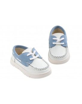 Παπούτσια Βάπτισης Για Αγόρι Everkid A625P Δερμάτινα Μοκασίνι Λευκά-Γαλάζιο 