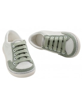 Βαπτιστικά Παπούτσια Για Αγόρι -Sneakers- Everkid A626Β Δερμάτινα Καστόρ Λευκά-Μέντα  