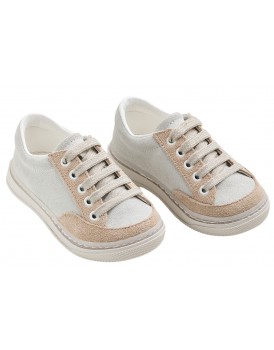 Βαπτιστικά Παπούτσια Για Αγόρι -Sneakers- Everkid A626E Δερμάτινα Καστόρ Λευκά-Μπεζ