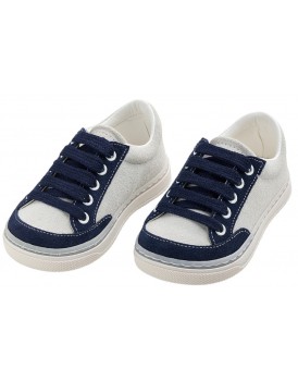 Βαπτιστικά Παπούτσια Για Αγόρι -Sneakers- Everkid A626M Δερμάτινα Καστόρ Λευκά-Μπλε