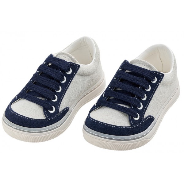 Βαπτιστικά Παπούτσια Για Αγόρι -Sneakers- Everkid A626M Δερμάτινα Καστόρ Λευκά-Μπλε