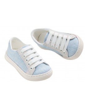 Βαπτιστικά Παπούτσια Για Αγόρι -Sneakers- Everkid A627P Δέρμα-Ύφασμα Λευκό-Γαλάζιο