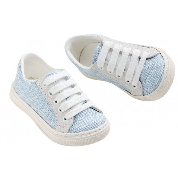 Βαπτιστικά Παπούτσια Για Αγόρι -Sneakers- Everkid A627P Δέρμα-Ύφασμα Λευκό-Γαλάζιο