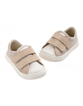 Βαπτιστικά Παπούτσια Για Αγόρι -Sneakers- Everkid A628E Δέρμα-Ύφασμα Λευκό-Μπεζ