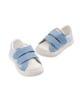 Βαπτιστικά Παπούτσια Για Αγόρι -Sneakers- Everkid A628P Δέρμα-Ύφασμα Λευκό-Γαλάζιο