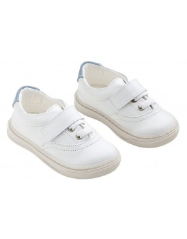 Βαπτιστικά Παπούτσια Για Αγόρι -Sneakers- Everkid A629A Δερμάτινα Λευκά-Γαλάζιο
