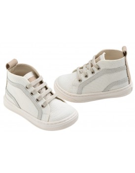 Βαπτιστικά Μποτάκια Everkid A633A Δέρμα-Ύφασμα Λευκό-Μπεζ