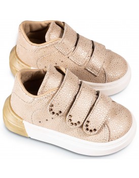 Βαπτιστικά Παπούτσια -Sneakers- Babywalker LU 6109 Δερμάτινα Μπεζ Με Swarovski