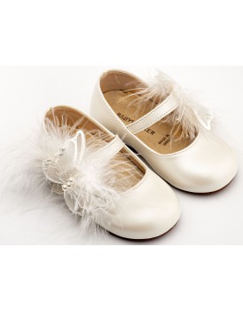 Βαπτιστικά Παπούτσια Για Κορίτσι Δερμάτινα Γοβάκια Babywalker BS 3598 Basic Εκρού Με Πεταλούδα Και Πούπουλα 