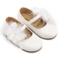 Βαπτιστικά Παπούτσια Για Κορίτσι Δερμάτινα Γοβάκια Babywalker BS 3598 Basic Λευκά Με Πεταλούδα Και Πούπουλα