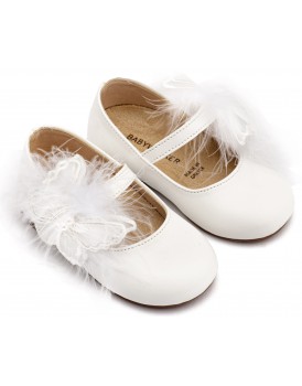 Βαπτιστικά Παπούτσια Για Κορίτσι Δερμάτινα Γοβάκια Babywalker BS 3598 Basic Λευκά Με Πεταλούδα Και Πούπουλα 