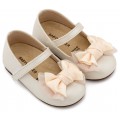 Βαπτιστικά Παπούτσια Για Κορίτσι Δερμάτινα Γοβάκια Babywalker BS 3599 Basic Εκρού Με Φιόγκο