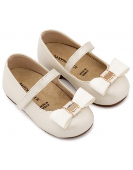Βαπτιστικά Παπούτσια Για Κορίτσι Δερμάτινα Γοβάκια Babywalker BS 3600 Basic Εκρού Με Φιόγκο Και Αγκράφα