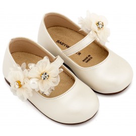 Βαπτιστικά Γοβάκια Babywalker BS 3604 Basic Δερμάτινα Εκρού Με Λουλούδια Και Διακοσμητικό