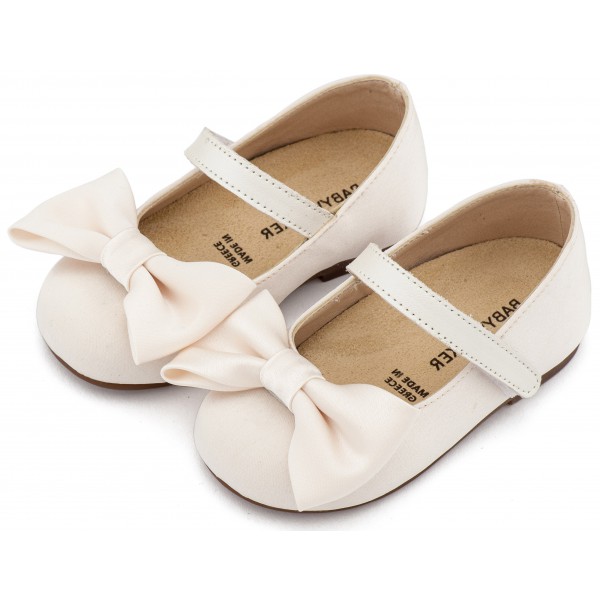 Γοβάκια Βάπτισης Babywalker BW 4870 Υφασμάτινα Εκρού Με Φιόγκο