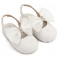 Γοβάκια Βάπτισης Babywalker BW 4883 Δερμάτινα Γαλλικά Σαμπό Λευκά Με Φιόγκο Και Strass