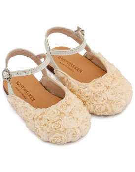 Βαπτιστικά Παπούτσια Για Κορίτσι Γοβάκια Σαμπό Babywalker BW 4884 Εκρού Με Λουλούδια 