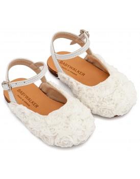 Βαπτιστικά Παπούτσια Για Κορίτσι Γοβάκια Σαμπό Babywalker BW 4884 Λευκά Με Λουλούδια 