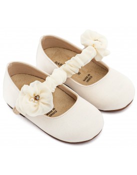Παπούτσια Βάπτισης Για Κορίτσι Γοβάκια Babywalker BW 4888 Υφασμάτινα Εκρού  