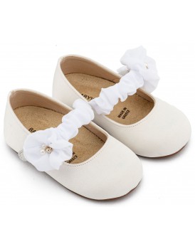 Παπούτσια Βάπτισης Για Κορίτσι Γοβάκια Babywalker BW 4888 Υφασμάτινα Λευκά