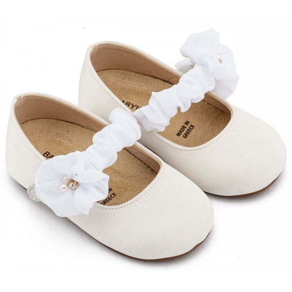 Παπούτσια Βάπτισης Για Κορίτσι Γοβάκια Babywalker BW 4888 Υφασμάτινα Λευκά