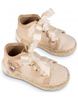 Βαπτιστικά Παπούτσια Sneakers Babywalker EXC 5851 Υφασμάτινα Με Boho Διακοσμητικό Μπεζ 