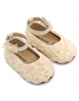 Μπαλαρίνες Βάπτισης Babywalker Pri 2654 Υφασμάτινες Εκρού Με Λουλούδια