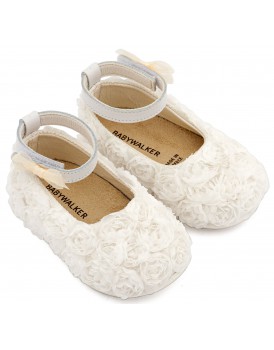 Μπαλαρίνες Βάπτισης Babywalker Pri 2654 Υφασμάτινες Λευκές Με Λουλούδια