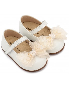 Βαπτιστικά Παπούτσια Για Κορίτσι Γοβάκια Babywalker Pri 2659 Δερμάτινα Εκρού Με Φιογκάκι 