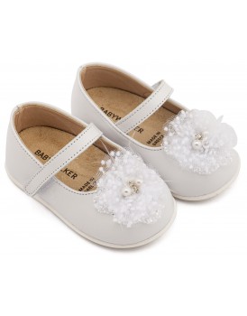 Βαπτιστικά Παπούτσια Για Κορίτσι Γοβάκια Babywalker Pri 2659 Δερμάτινα Λευκά Με Τούλι
