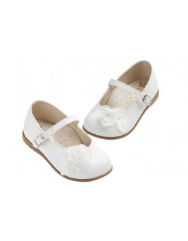 Βαπτιστικά Γοβάκια Δερμάτινα Everkid K6104A Λευκά Με Τριαντάφυλλο  