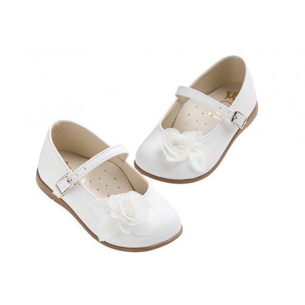 Βαπτιστικά Γοβάκια Δερμάτινα Everkid K6104A Λευκά Με Τριαντάφυλλο