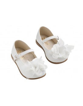 Βαπτιστικά Γοβάκια Δερμάτινα Everkid K6105A Λευκά Με Λουλούδι Και Πέρλες   