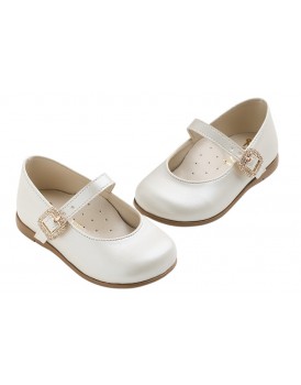 Βαπτιστικά Γοβάκια Δερμάτινα Everkid K6106E Εκρού Με Χρυσή Τόκα Και Strass 