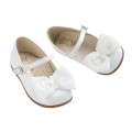 Βαπτιστικά Παπούτσια Κορίτσι Γοβάκια Δερμάτινα Everkid K6114A Λευκά Με Φιόγκο
