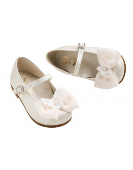 Βαπτιστικά Παπούτσια Για Κορίτσι Γοβάκια Δερμάτινα Everkid K6114Ε Εκρού Με Φιόγκο   