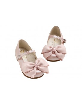 Βαπτιστικά Παπούτσια Για Κορίτσι Γοβάκια Δερμάτινα Everkid K6115P Ροζ Με Χειροποίητο Φιόγκο   