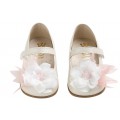 Βαπτιστικά Παπούτσια Για Κορίτσι Γοβάκια Δερμάτινα Everkid K6116Ε Εκρού Με Χειροποίητο Διακοσμητικό
