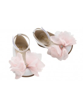 Βαπτιστικά Παπούτσια Για Κορίτσι Γοβάκια Δερμάτινα Everkid K6125A Λευκά Με Διακοσμητικό Και Strass