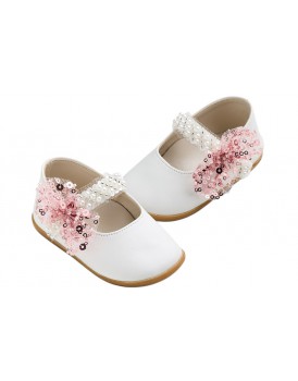 Βαπτιστικά Παπούτσια Για Κορίτσι Γοβάκια Δερμάτινα Everkid K626A Λευκά Με Πέρλες 