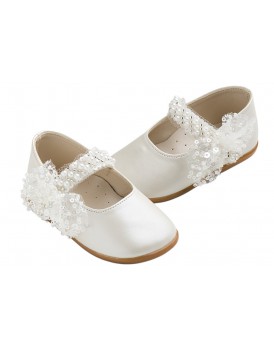 Βαπτιστικά Παπούτσια Για Κορίτσι Γοβάκια Δερμάτινα Everkid K626E Εκρού Με Πέρλες 