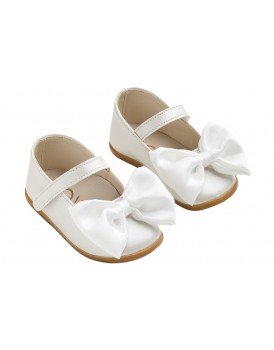 Παπούτσια Βάπτισης Για Κορίτσι Γοβάκια Δερμάτινα Everkid K628E Εκρού Με Φιόγκο   