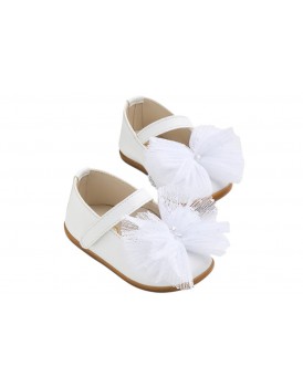 Παπούτσια Βάπτισης Για Κορίτσι Γοβάκια Δερμάτινα Everkid K629A Λευκά Με Φιόγκο   
