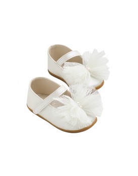Παπούτσια Βάπτισης Για Κορίτσι Γοβάκια Δερμάτινα Everkid K629E Εκρού Με Φιόγκο   