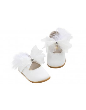 Παπούτσια Βάπτισης Για Κορίτσι Γοβάκια Δερμάτινα Everkid K630A Λευκά Με Strass    