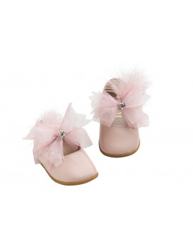 Παπούτσια Βάπτισης Για Κορίτσι Γοβάκια Δερμάτινα Everkid K630P Ροζ Με Strass    