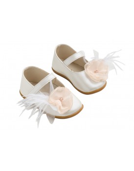 Παπούτσια Βάπτισης Για Κορίτσι Γοβάκια Δερμάτινα Everkid K631B Εκρού Με Λουλούδι 