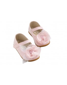 Παπούτσια Βάπτισης Για Κορίτσι Γοβάκια Δερμάτινα Everkid K632P Ροζ Καστόρ Με Λουλούδι 
